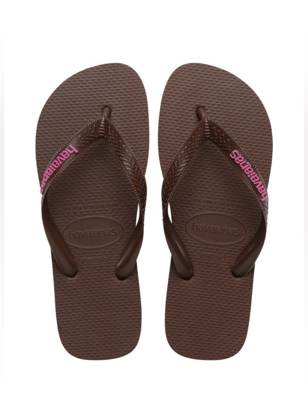 Havaianas Brown Flip Flops with Pink Logo Accents